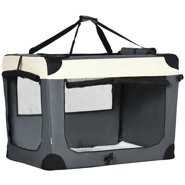 91cm Foldable Pet Carrier with Cushion for Large Dogs and Cats - Grey