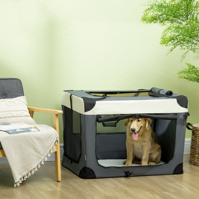 91cm Foldable Pet Carrier with Cushion for Large Dogs and Cats - Grey