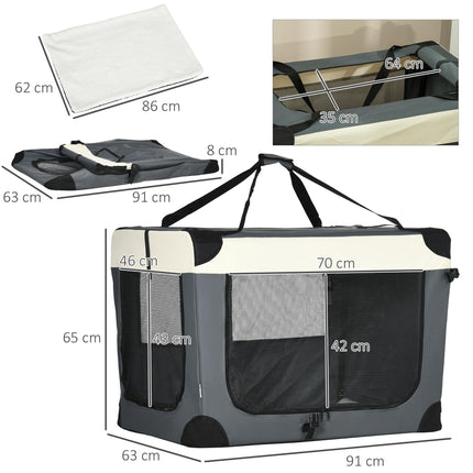 91cm Foldable Pet Carrier with Cushion for Large Dogs and Cats - Grey