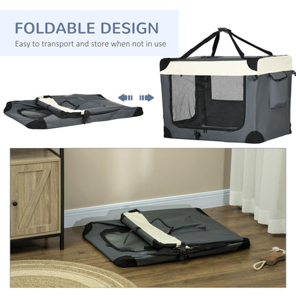 91cm Foldable Pet Carrier with Cushion for Large Dogs and Cats - Grey