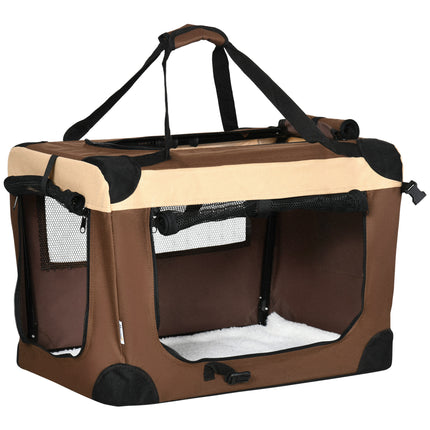 60cm Foldable Pet Carrier with Cushion for Miniature Dogs and Cats - Brown