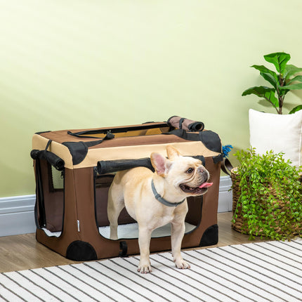 60cm Foldable Pet Carrier with Cushion for Miniature Dogs and Cats - Brown