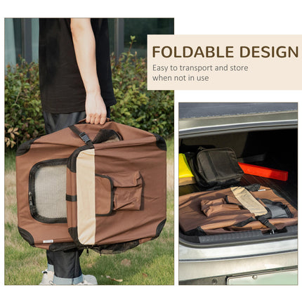 60cm Foldable Pet Carrier with Cushion for Miniature Dogs and Cats - Brown