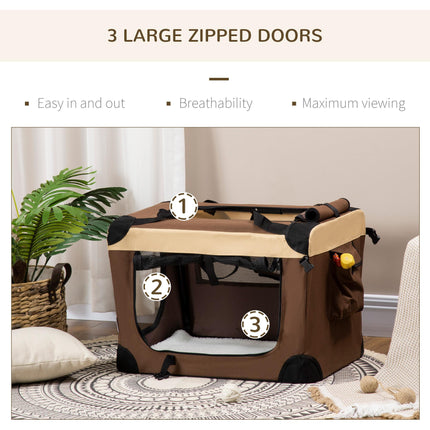 60cm Foldable Pet Carrier with Cushion for Miniature Dogs and Cats - Brown
