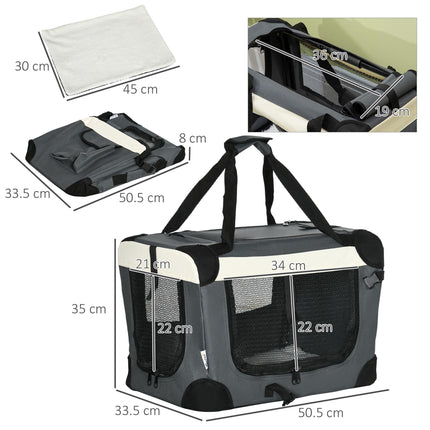 51cm Foldable Portable Pet Carrier with Cushion for Miniature Dogs and Cats - Grey