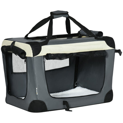 Foldable 60cm Pet Carrier with Cushion for Miniature Dogs & Cats - Grey