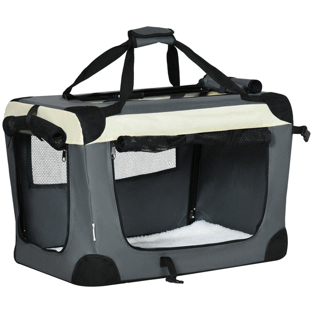 Foldable 60cm Pet Carrier with Cushion for Miniature Dogs & Cats - Grey