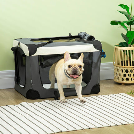 Foldable 60cm Pet Carrier with Cushion for Miniature Dogs & Cats - Grey