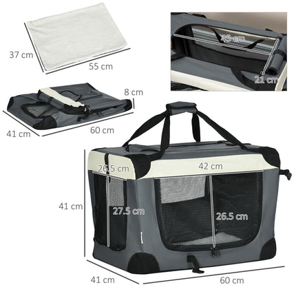 Foldable 60cm Pet Carrier with Cushion for Miniature Dogs & Cats - Grey