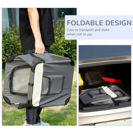 Foldable 60cm Pet Carrier with Cushion for Miniature Dogs & Cats - Grey