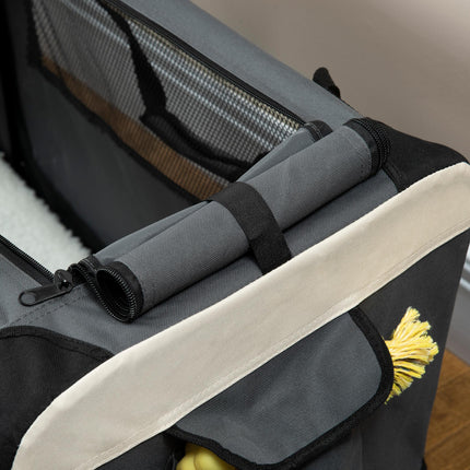 Foldable 60cm Pet Carrier with Cushion for Miniature Dogs & Cats - Grey