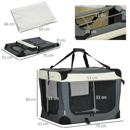 70cm Foldable Pet Carrier Bag with Cushion for Small Dogs and Cats - Grey
