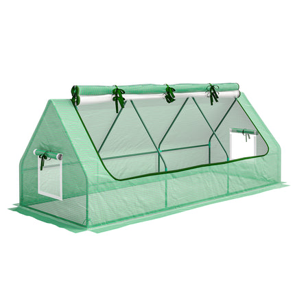 Portable Small Polytunnel with Roll-Up Mesh Windows and Doors - Green