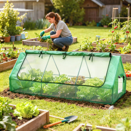 Portable Small Polytunnel with Roll-Up Mesh Windows and Doors - Green