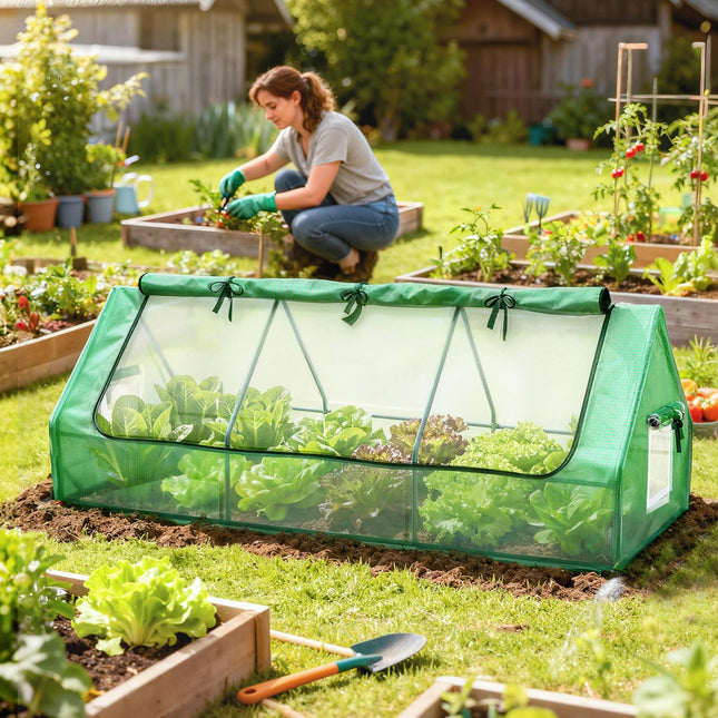 Portable Small Polytunnel with Roll-Up Mesh Windows and Doors - Green