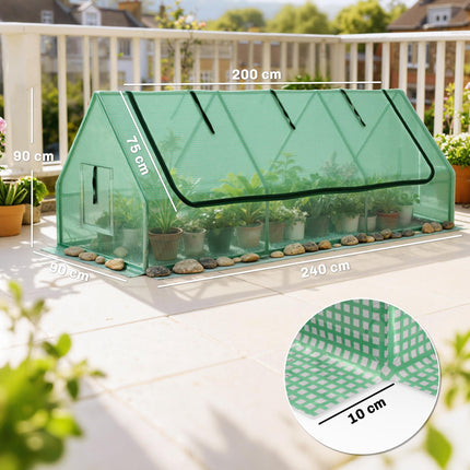 Portable Small Polytunnel with Roll-Up Mesh Windows and Doors - Green