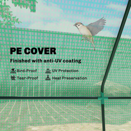 Portable Small Polytunnel with Roll-Up Mesh Windows and Doors - Green