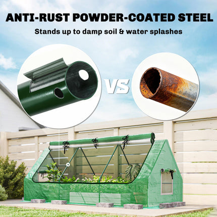Portable Small Polytunnel with Roll-Up Mesh Windows and Doors - Green