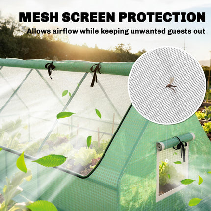 Portable Small Polytunnel with Roll-Up Mesh Windows and Doors - Green