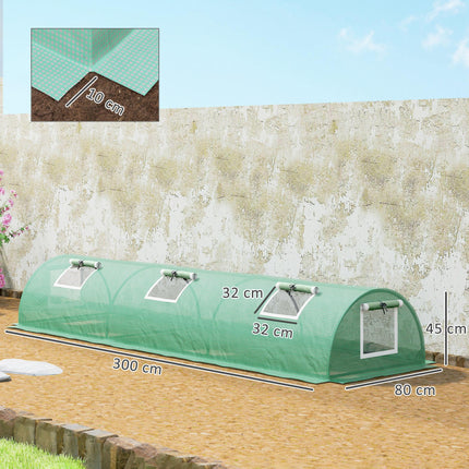 3 Meter Portable Mini Greenhouse with Steel Frame and Mesh Windows - Green