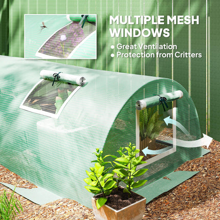 3 Meter Portable Mini Greenhouse with Steel Frame and Mesh Windows - Green
