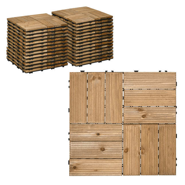 27 Piece Wooden Interlocking Decking Tiles Set 2.5㎡ Coverage - Brown Slip Resistant
