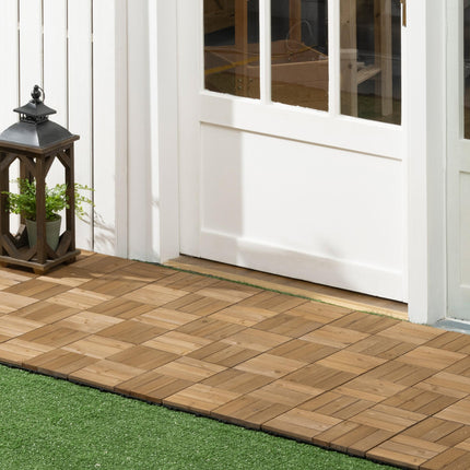 27 Piece Wooden Interlocking Decking Tiles Set 2.5㎡ Coverage - Brown Slip Resistant