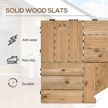 27 Piece Wooden Interlocking Decking Tiles Set 2.5㎡ Coverage - Brown Slip Resistant