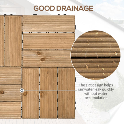 27 Piece Wooden Interlocking Decking Tiles Set 2.5㎡ Coverage - Brown Slip Resistant