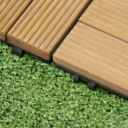 27 Piece Wooden Interlocking Decking Tiles Set 2.5㎡ Coverage - Brown Slip Resistant
