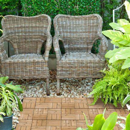 27 Piece Wooden Interlocking Decking Tiles Set 2.5㎡ Coverage - Brown Slip Resistant