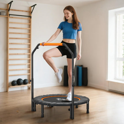 40'' Foldable Mini Fitness Trampoline with Adjustable Foam Handle for Cardio Training - Black and Orange
