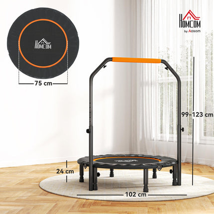 40'' Foldable Mini Fitness Trampoline with Adjustable Foam Handle for Cardio Training - Black and Orange