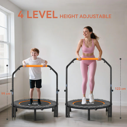 40'' Foldable Mini Fitness Trampoline with Adjustable Foam Handle for Cardio Training - Black and Orange
