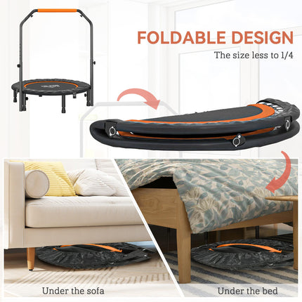 40'' Foldable Mini Fitness Trampoline with Adjustable Foam Handle for Cardio Training - Black and Orange