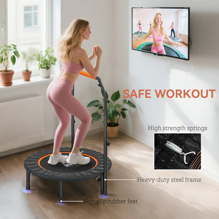 40'' Foldable Mini Fitness Trampoline with Adjustable Foam Handle for Cardio Training - Black and Orange