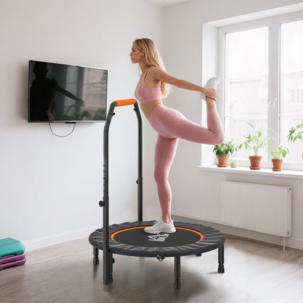40'' Foldable Mini Fitness Trampoline with Adjustable Foam Handle for Cardio Training - Black and Orange
