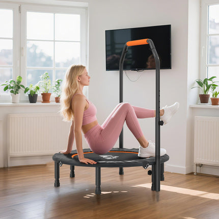 40'' Foldable Mini Fitness Trampoline with Adjustable Foam Handle for Cardio Training - Black and Orange
