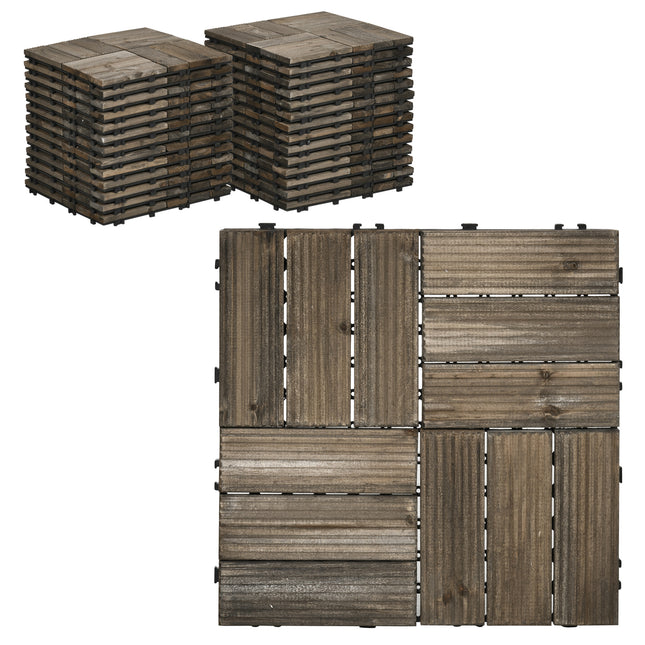 27 Piece Wooden Interlocking Decking Tiles Set 2.5㎡ Slip Resistant - Charcoal Grey