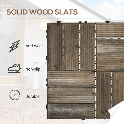 27 Piece Wooden Interlocking Decking Tiles Set 2.5㎡ Slip Resistant - Charcoal Grey