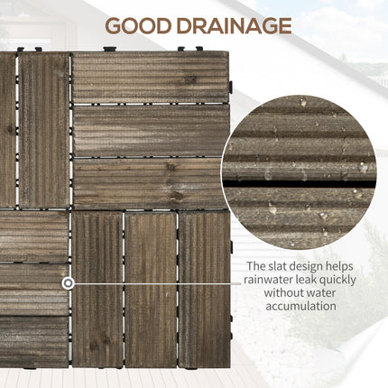 27 Piece Wooden Interlocking Decking Tiles Set 2.5㎡ Slip Resistant - Charcoal Grey
