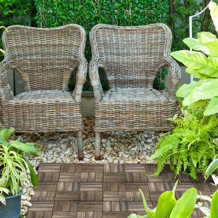 27 Piece Wooden Interlocking Decking Tiles Set 2.5㎡ Slip Resistant - Charcoal Grey