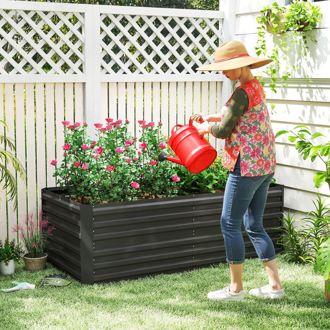 Raised Beds for Garden, Galvanised Steel Outdoor Planters with Multi-reinforced Rods, 180 x 90 x 59 cm, Black
