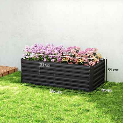 Raised Beds for Garden, Galvanised Steel Outdoor Planters with Multi-reinforced Rods, 180 x 90 x 59 cm, Black