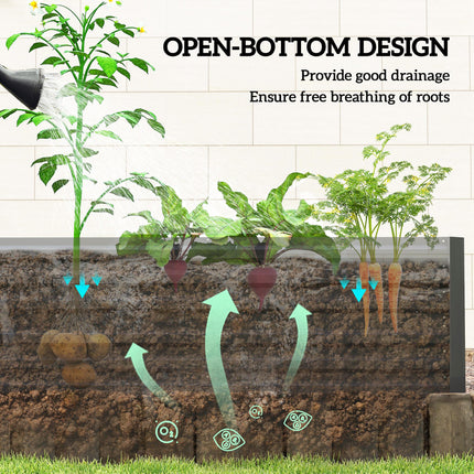 Raised Beds for Garden, Galvanised Steel Outdoor Planters with Multi-reinforced Rods, 180 x 90 x 59 cm, Black