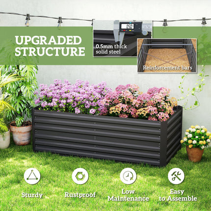 Raised Beds for Garden, Galvanised Steel Outdoor Planters with Multi-reinforced Rods, 180 x 90 x 59 cm, Black