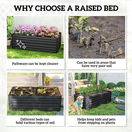 Raised Beds for Garden, Galvanised Steel Outdoor Planters with Multi-reinforced Rods, 180 x 90 x 59 cm, Black