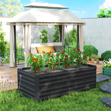 Raised Beds for Garden, Galvanised Steel Outdoor Planters with Multi-reinforced Rods, 180 x 90 x 59 cm, Black
