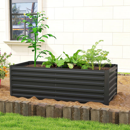 Raised Beds for Garden, Galvanised Steel Outdoor Planters with Multi-reinforced Rods, 180 x 90 x 59 cm, Black