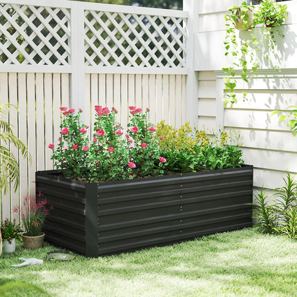 Raised Beds for Garden, Galvanised Steel Outdoor Planters with Multi-reinforced Rods, 180 x 90 x 59 cm, Black